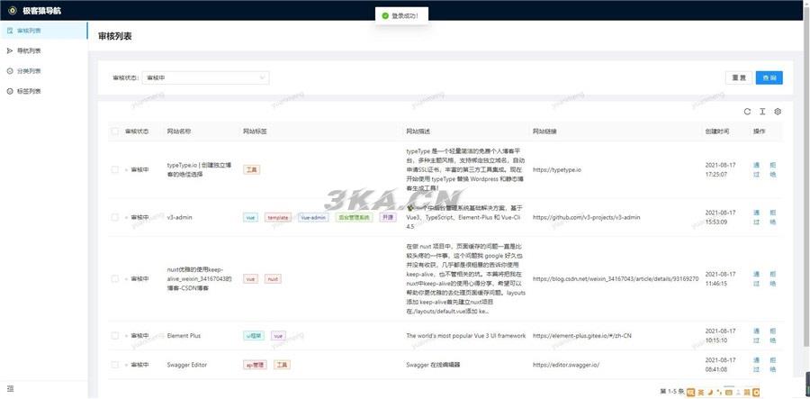 极客猿网址导航源码V3.0开源版_带后台