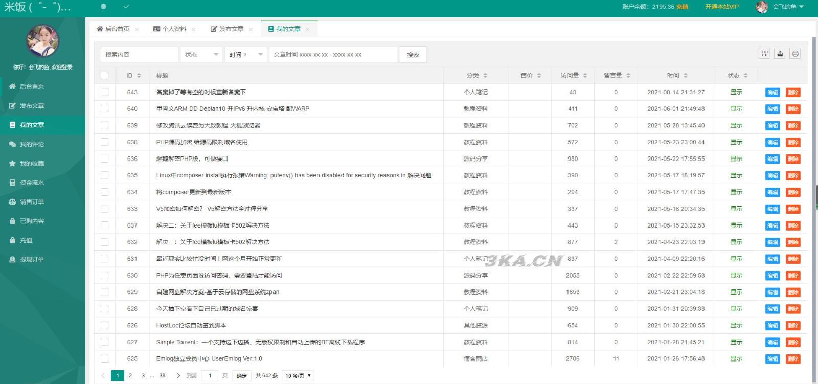 emlog独立会员中心模板源码 UserEmlog Ver:1.0