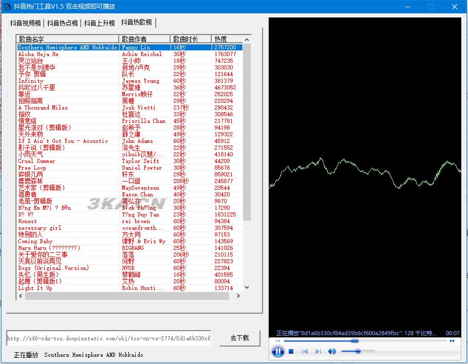 抖音热点/上升/热歌榜视频获取工具V1.5