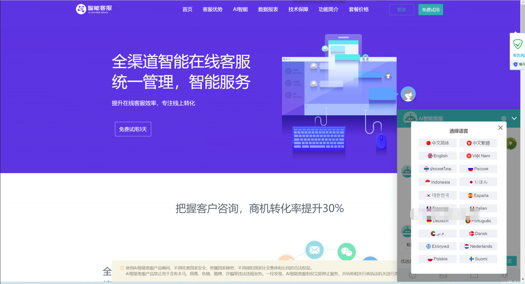 Ai智能客服系统在线客服网站源码_支持二十种语言